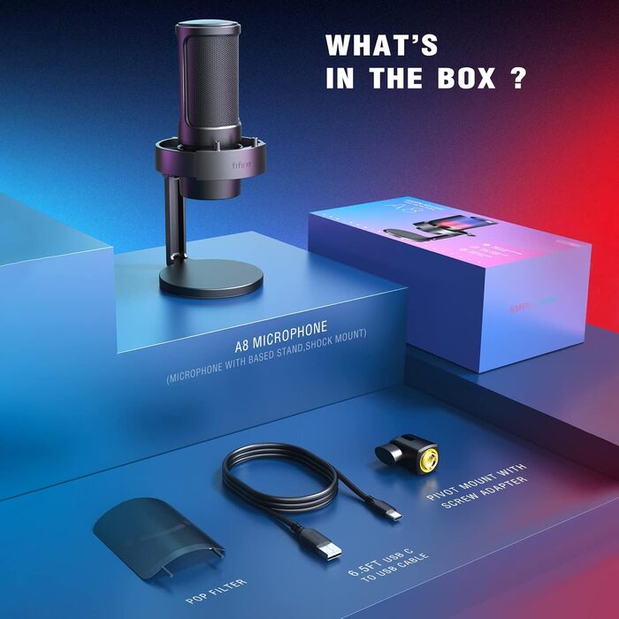 FIFINE USB мікрофон для ПК, геймінгу, стрімінгу, подкастів, студії, з RGB-підсвіткою, вимикачем звуку, виходом для навушників і поп-фільтром, сумісний з PS4, PS5, Mac