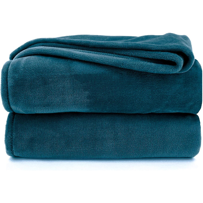 Плед флісовий Heimtexland Super Soft XXL 220x240 см, фланель, теплий, без ворсу, сертифікат OEKO-TEX, темно-петрольний смарагдовий