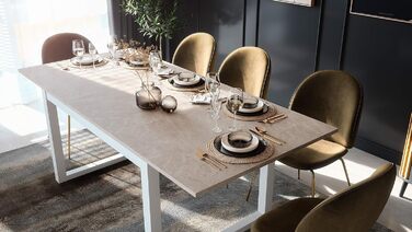 Розсувний обідній стіл Newfurn 160-200 см, білий із стільницею під піщаник, сучасний скандинавський стиль, для кухні та вітальні