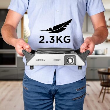 Електрична плитка Duronic HP1 SS з нержавіючої сталі, 1500 Вт, переносна, регульована температура, для кухні, кемпінгу