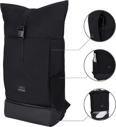 Рюкзак Johnny Urban Allen Large чорний, роллтоп для чоловіків і жінок, водостійкий, з відділенням для ноутбука і взуття, міський для велосипеда, роботи, університету