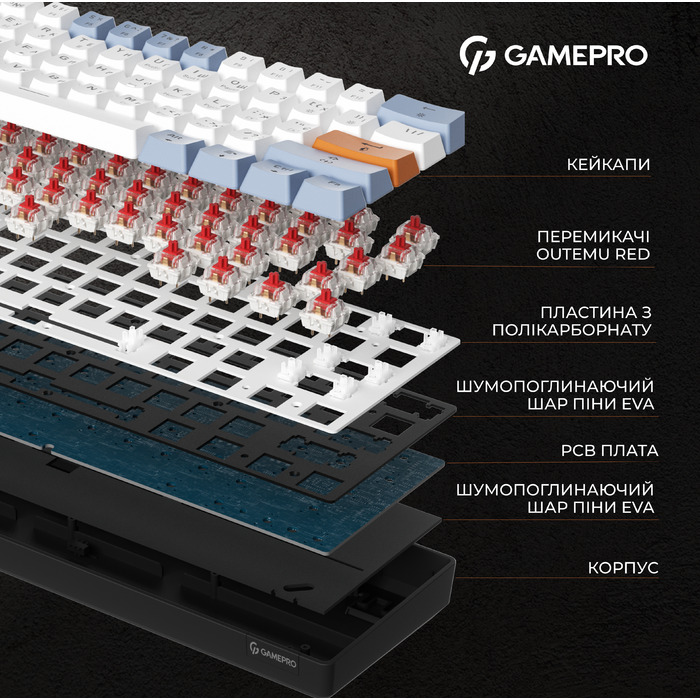 Дротова механічна клавіатура GamePro MK130R (Red) з Hot-Swap RGB Black