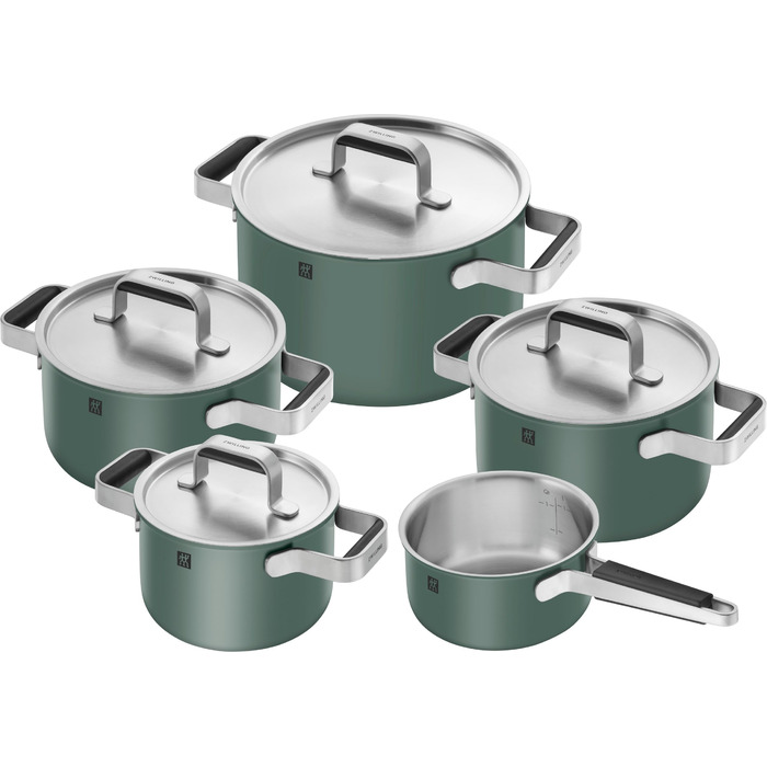 Набір посуду ZWILLING PURE, 5 предметів, нержавіюча сталь 18/10, керамічне покриття, Stay-Cool ручки, придатний для миття в посудомийній машині, зелений