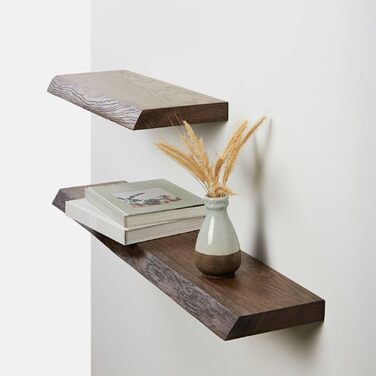 Настінна полиця BestLoft з дуба з натуральним краєм: плаваюча полиця для книг, кухні, вітальні