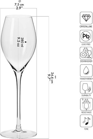 Кроснo Champagnergläser Prosecco-Gläser: Набір з 6 келихів для шампанського та просекко, 280 мл, колекція Harmony | Ідеально для дому, ресторанів та свят | Можна мити в посудомийній машині