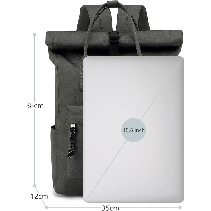 Водонепроникний рюкзак TAN.TOMI для ноутбука 15,6'' Rolltop, темно-сірий, для школи, подорожей, велосипеду, для чоловіків і жінок
