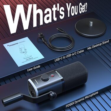 Динамічний мікрофон MAONO PD100X XLR/USB для стрімінгу, подкастів, геймінгу, YouTube, з програмним забезпеченням, кнопкою вимкнення звуку та регулятором гучності, сумісний з ПК, PS4/5, Mac