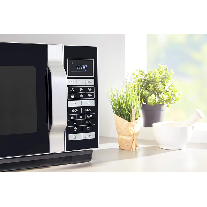 Мікрохвильова піч Sharp R-860S 3-в-1 з грилем і конвекцією, 25 л, 900 Вт, нержавіюча сталь, програмне управління, розморожування за вагою та часом