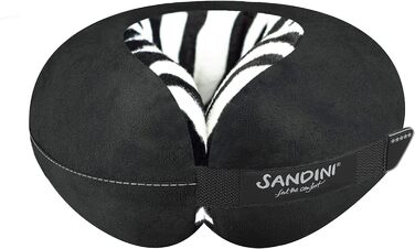 Подушка для подорожей SANDINI TravelFix Slim, плюш, ергономічна підтримка, з чохлом, зебра, преміум якість, зроблено в ЄС