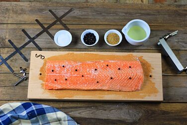 Дошка для приготування лосося Flammlachs з бука, широка, для вогнища та жаровні, з надійним тримачем з нержавіючої сталі, безпечна для копчення