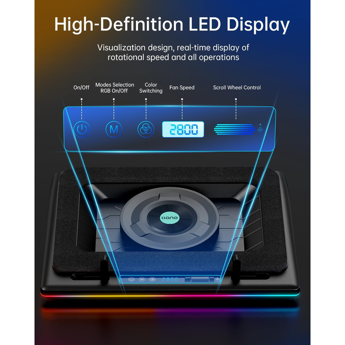 Ігровий охолоджувач для ноутбука llano V12 RGB Cooling Pad, підставка з вентиляторами, чорний