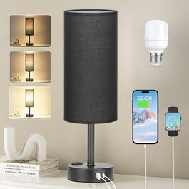 Сенсорна нічна лампа Kakanuo з димером, USB-C/USB-A зарядкою, компактна настільна лампа з лляним абажуром і дерев'яною основою для спальні, вітальні, офісу, з LED-лампою