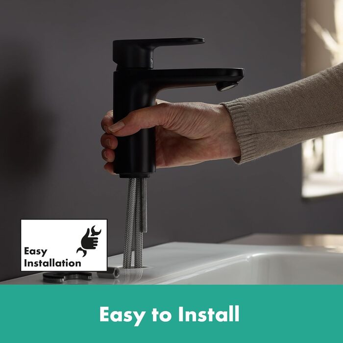 Змішувач для ванної кімнати Hansgrohe Vernis Blend, чорний мат, висота виливу 100 мм, економія води (EcoSmart)