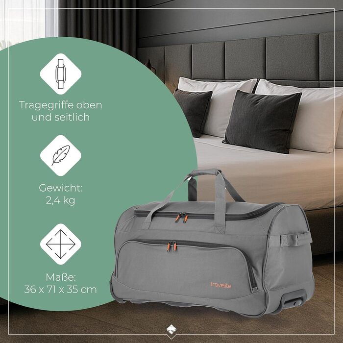 Дорожня сумка на колесах Travelite Basics Fresh L, 71 см, 89 л, антрацит (сірий)