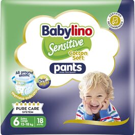 Дитячі підгузки-трусики Babylino Sensitive Cotton Soft, розмір 6 XL (13-18 кг), 108 шт