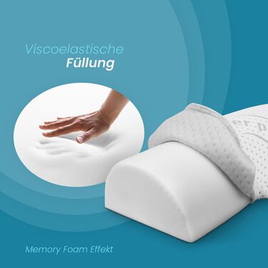 Подушка для шиї Bestlivings з піни Memory Foam (30x35x9 см) з антимікробним чохлом Silver Protect, Öko-Tex, напівциліндр 42x20 см