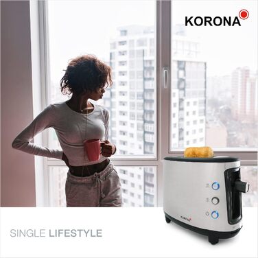 Тостер Korona 21304 на 1 тост, нержавійка, 550 Вт, підставка для булочок, регулювання температури, знімний піддон для крихт