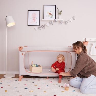 Дитяче складне ліжечко Hauck Dream n Play Plus з матрацом і москітною сіткою, дорожня сумка, великий вхід, Dusty Cork