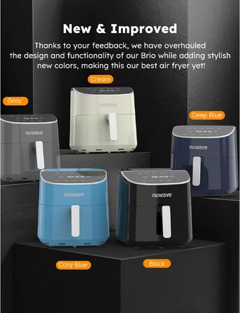 Аерофритюрниця Nuwave Brio Plus, 2.5 л, цифровий сенсорний дисплей, регулювання температури від 22.5°F до 450°F, темно-синя