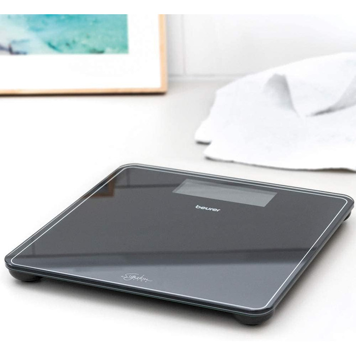 Ваги підлогові Beurer GS 400 Signature Line, скляні, чорні, велика платформа 31x31 см, дисплей XL, вантажопідйомність до 200 кг