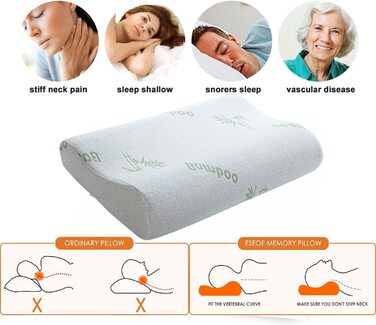 Подушка ортопедична з піни Memory Foam для глибокого сну, бамбукова, біла, гіпоалергенна, знімний чохол