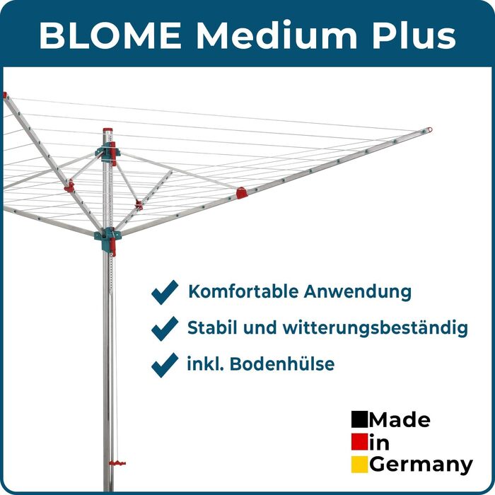 Ротаційна сушарка для білизни Blome Medium Plus 60м з підлоговою гільзою, вулична, Made in Germany