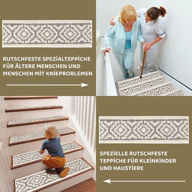 CASRIC® Набір килимків для сходів Jasmine 15 шт. 71x21 см – м’які внутрішні ступені, протиковзна підкладка, сучасний товстий килим 1 см, комфорт для ніг