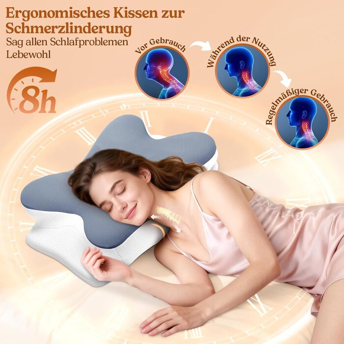 Подушка для шиї з піни Memory Foam: ортопедична подушка для сну на боці, спині та животі (Сіра)