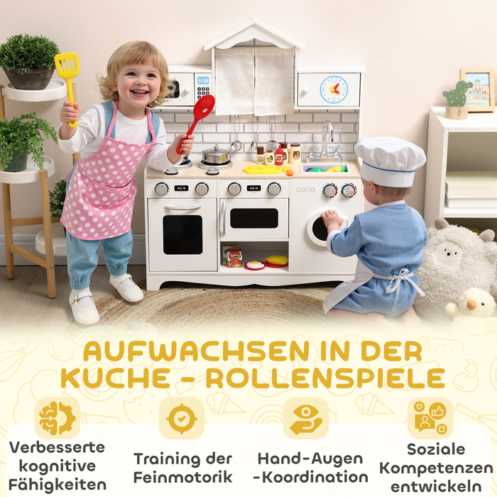 Дитяча кухня Kinderküche з духовкою, мийкою, звуковими ефектами та аксесуарами - чудовий подарунок для дівчаток та хлопчиків віком 3-6 років. Колір: білий.