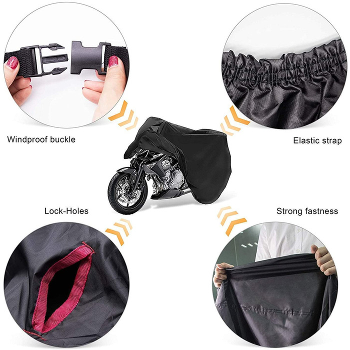 Чохол для мотоцикла Limirror, складаний, водонепроникний, для Harley-Davidson, Honda, Suzuki, захисна накидка для вулиці та приміщення, чорний, розмір L (220x95x110 см)