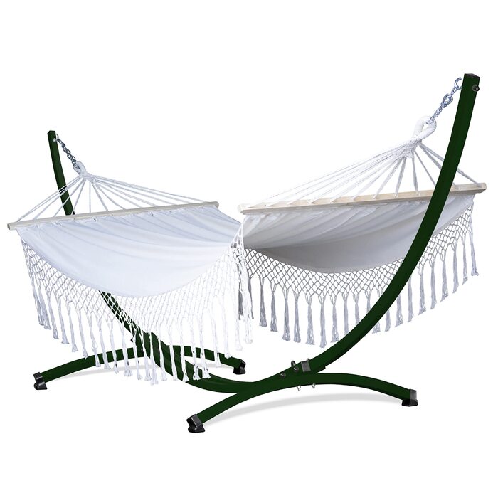 Підвісна гамак Potenza Outdoor з підставкою для 2 осіб, XXL 220x160 см, витримує до 200 кг, стійкий до погодних умов (колір: Santia-ecru, підставка: зелена)