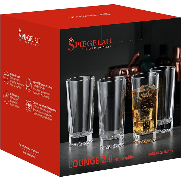 Набір склянок Spiegelau & Nachtmann Lounge 2.0, 305 мл, 4 шт, кришталь для лонгдрінків та бару