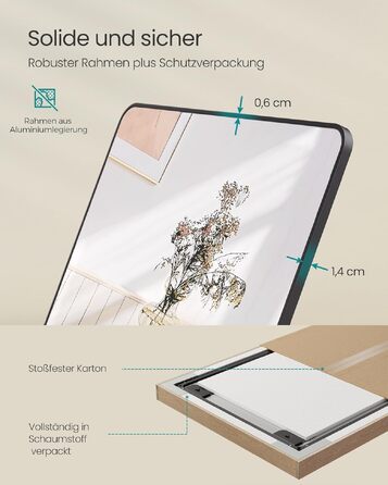 Дзеркало в повний зріст SONGMICS 160x50 см, чорне, з алюмінієвою рамою - для спальні, вітальні, передпокою