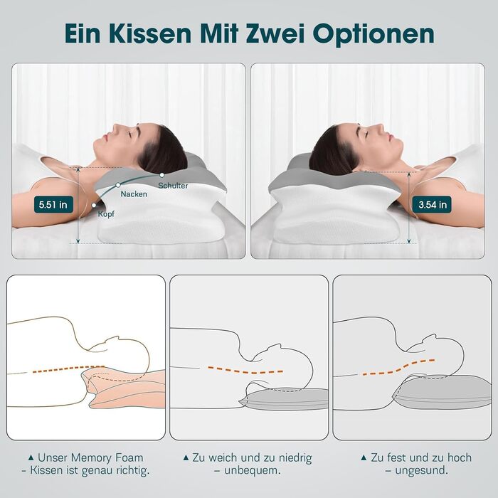 Подушка для шиї з Memory Foam Fwiull: ортопедична подушка для сну на боці, спині та животі (1 шт., метелик)