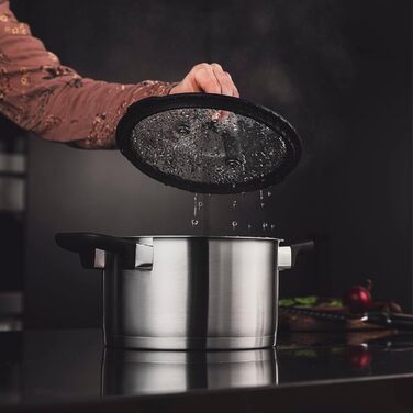 Набір каструль FLORINA CHEF 8 предметів з нержавіючої сталі, багатофункціональні кришки, мірний стакан, 5-шаровий дно, підходить для індукції, газу, електроплити, можна мити в посудомийній машині