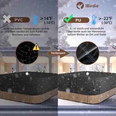 Водонепроникний чохол для прямокутного гідромасажного джакузі iBirdie (216 x 170 см), міцний захисний покрив SPA 600D від погоди, чорний