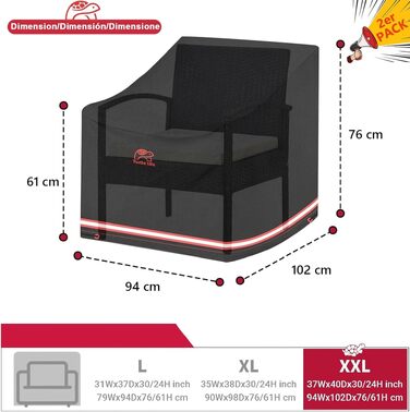 Чохол для садових меблів Turtle Life (2 шт) 213x94x89 см + 94x102x76 см, водонепроникний, чорний