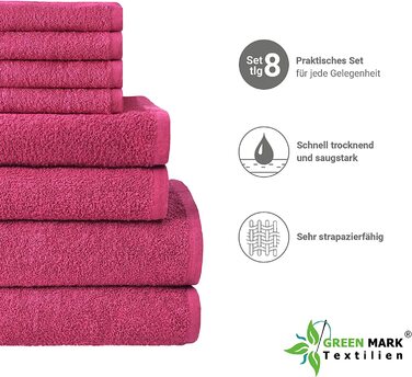 Набір рушників NatureMark 8 шт. з махрової бавовни: 4 гостьові, 2 для рук, 2 банних, рожеві, 100% бавовна