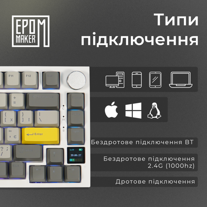 Клавіатура механічна бездротова EPOMAKER AK820 Pro Flying Fish White (AK820-PRO-W-FF)