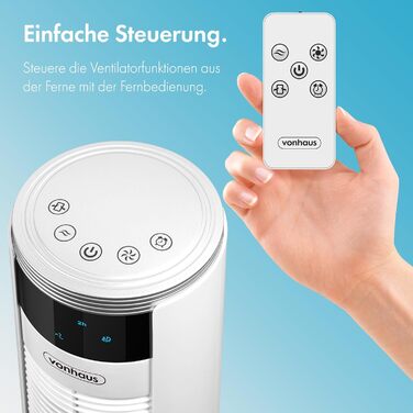 Вентилятор-колона VonHaus 87 см, електричний, тихий, з дистанційним керуванням, для будь-якого приміщення, підлоговий, 2 швидкості, гарантія 2 роки