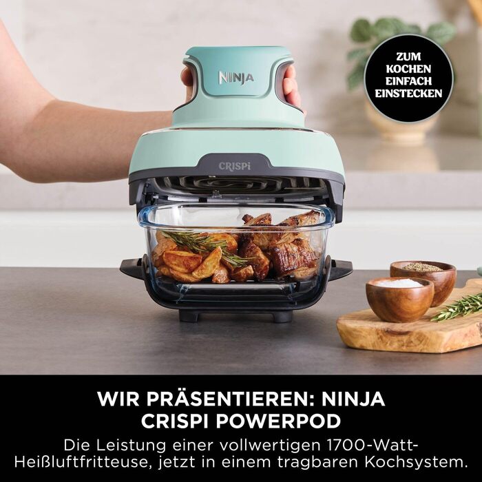 Ninja CRISPi Airfryer: Фритюрниця-конвекційна піч, 3.8 л, 4-в-1, 1700 Вт, Sage (FN101EUSTGD)