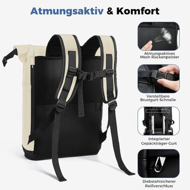 Водонепроникний рюкзак для ноутбука Rolltop 18-25Л, білий (30x13x48 см)