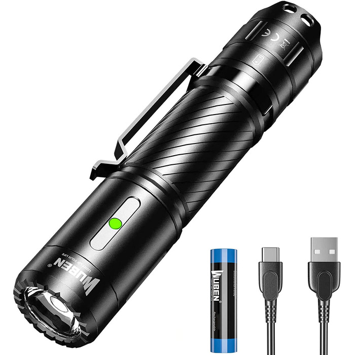 Ліхтарик WUBEN C3 LED, надяскравий, USB-C, 1200 люмен, IP68, 6 режимів, тактичний, компактний, водонепроникний, для кемпінгу, туризму, надзвичайних ситуацій, чорний