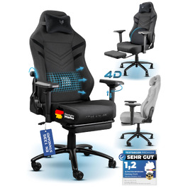 Ігрове крісло Ultimatrix FURY Ergonomic: з підтримкою попереку, 4D-підлокітниками, підніжкою та дихаючою тканиною, витримує до 150 кг, чорне