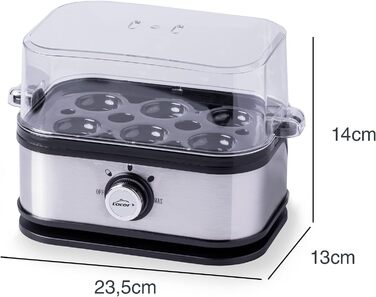 Електричний яйцеварка Lacor SIX OVUM з нержавіючої сталі 18/10, BPA Free, 6 яєць, 3 режими варіння, автоматичне вимкнення, сіра