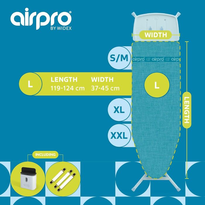 Чохол для прасувальної дошки Airpro By Widex 6-шаровий, для парової праски, розмір L (до 120x42 см), швидке прасування, без води під дошкою, льон, вироблено в Європі