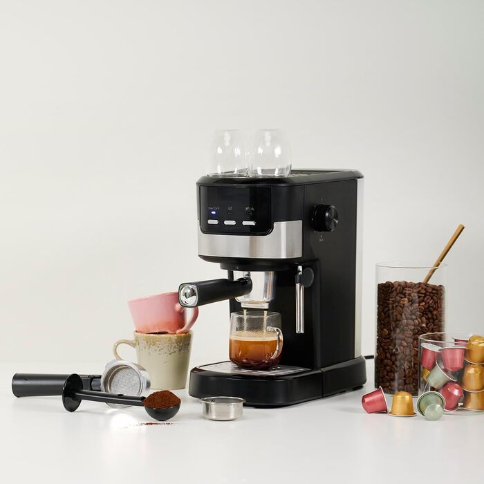 Кавомашина Tristar CM-2278 еспресо, 2 чашки, для капсул Nespresso та меленої кави, підігрів чашок, 20 бар, 1100 Вт