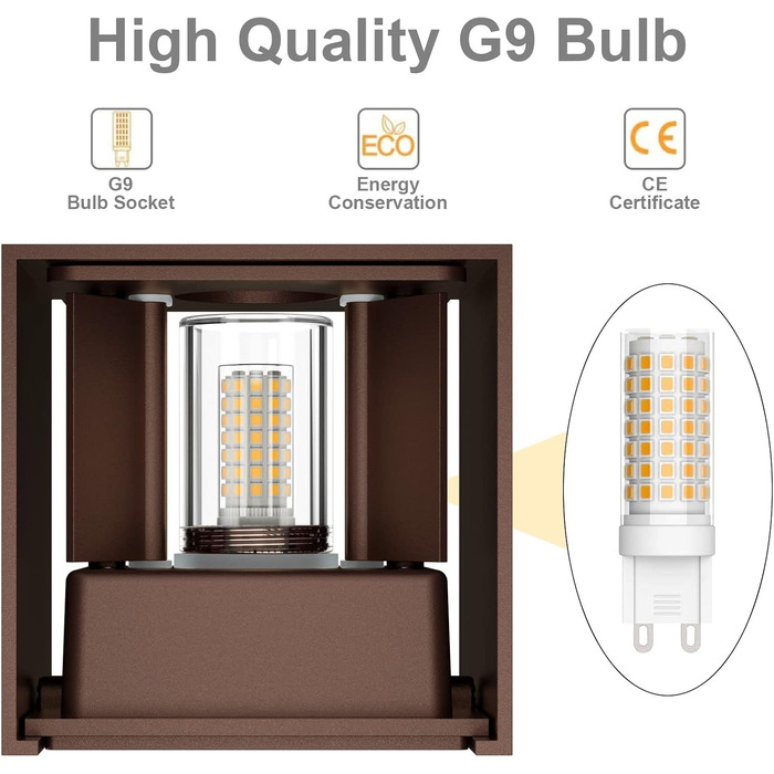 Набір з 2 зовнішніх настінних світильників Klighten з LED лампами G9 (3000K, теплий білий), регульований кут освітлення, алюмінієва LED-бра для дому та саду, бронза