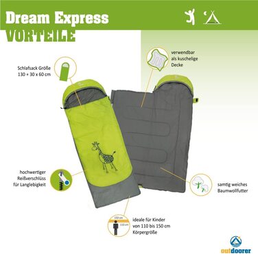 Дитячий туристичний спальник outdoorer Dream Express, ковдра, з бавовняною підкладкою, зелений
