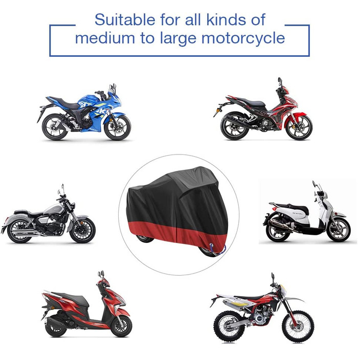 Водонепроникний чохол для мотоцикла 210D Oxford, захисна накидка для Harley-Davidson, Suzuki, Yamaha, 3XL (265×105×125 см), червоний, для вулиці, захист від подряпин